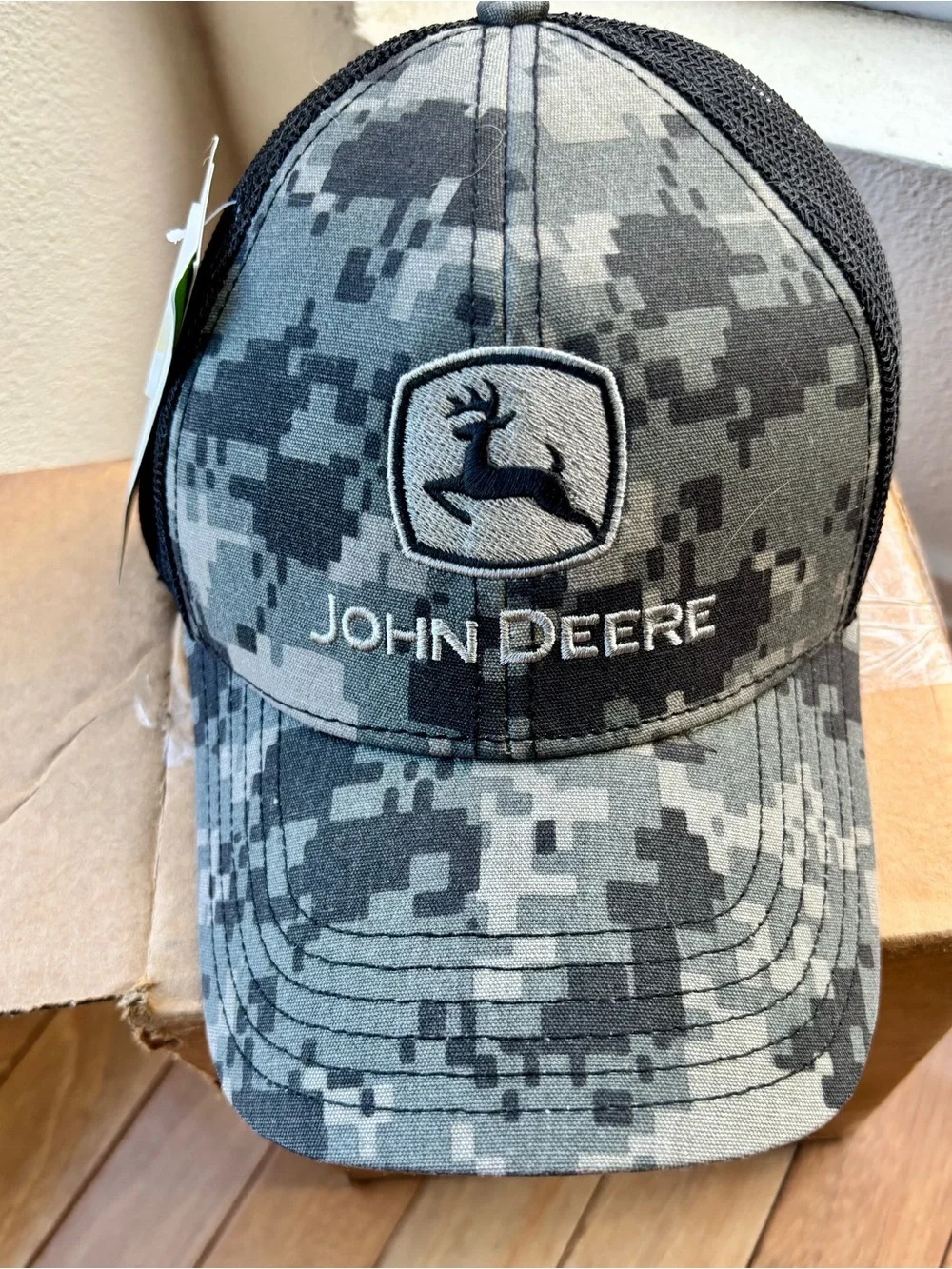 John Deere Black and Gray Digital Camo Trucker Hat with Deer Graphic